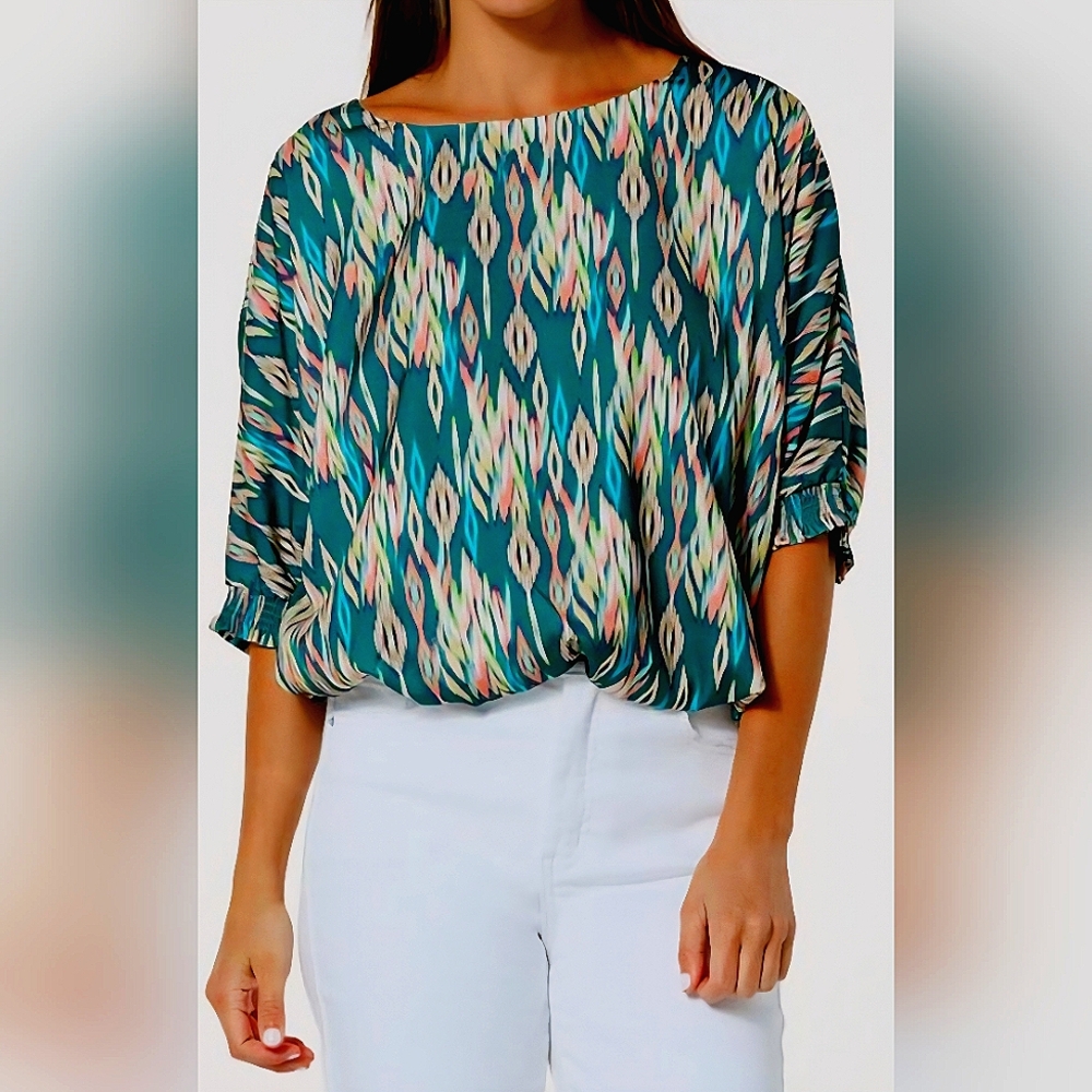 Democracy Printed Puff Sleeve Bubble Top NWT SZ. 1X